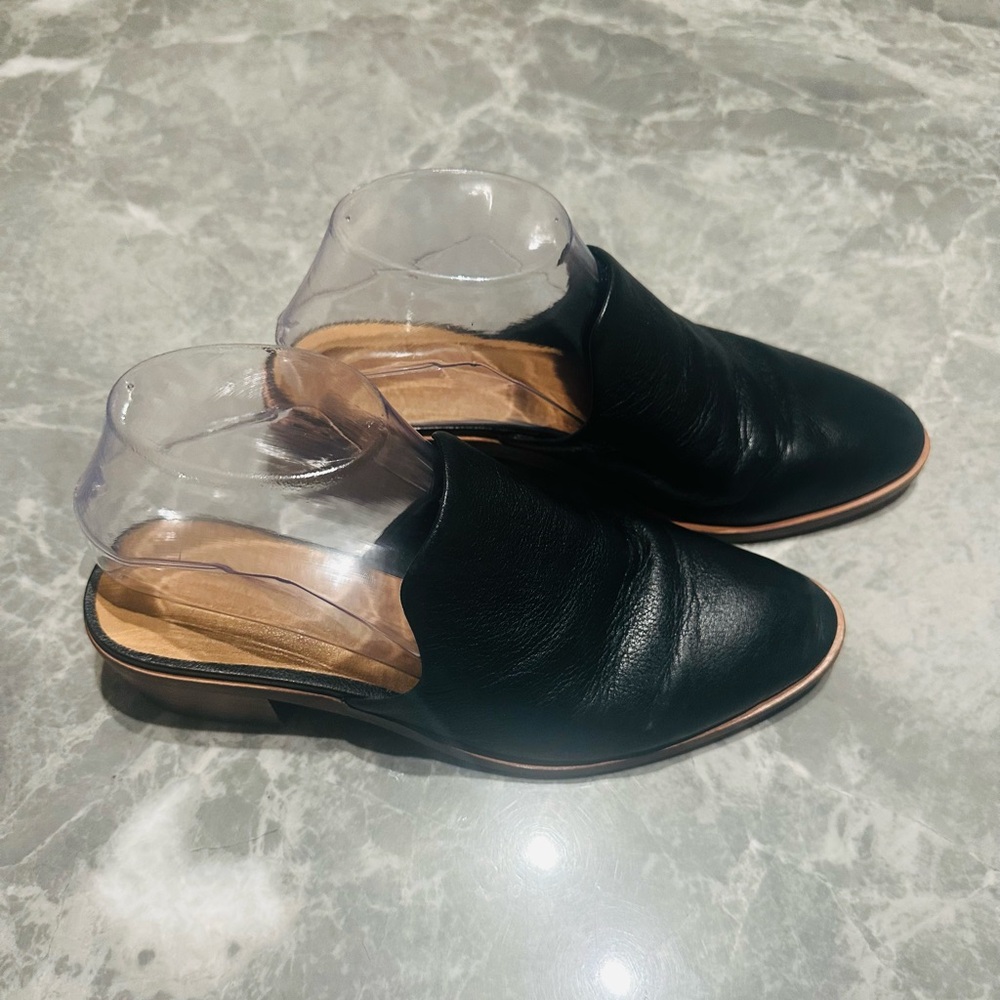 Crown Vintage Black Leather Block Heel Mules Women’s Shoes SZ 7.5 - Picture 2 of 4